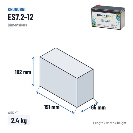 Batteria a ciclo profondo Kronobat ES7_2-12 12V 7Ah AGM – dimensioni 151 × 65 × 102 mm