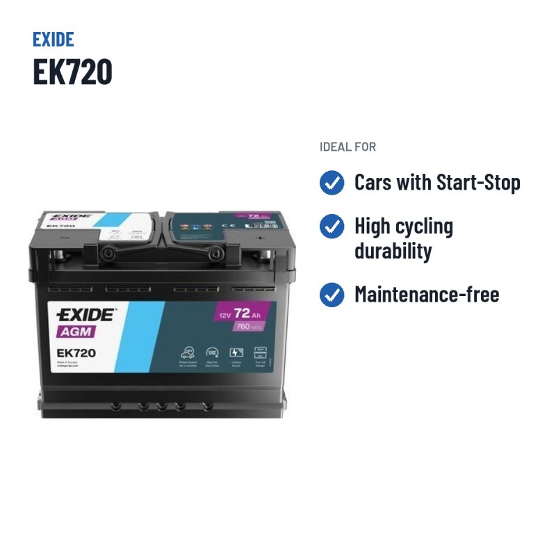 Start-Stopp-Batterie Exide EK720 12V 72Ah 760A AGM – empfohlene Einsatzbereiche