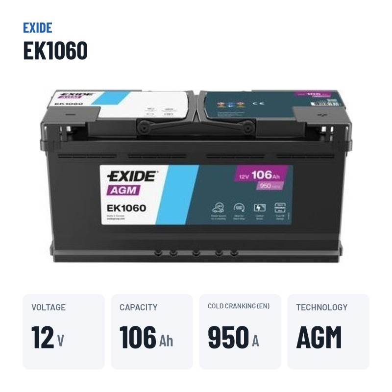 Bateria Start-Stop Exide EK1060 12V 106Ah 950A AGM – dados principais