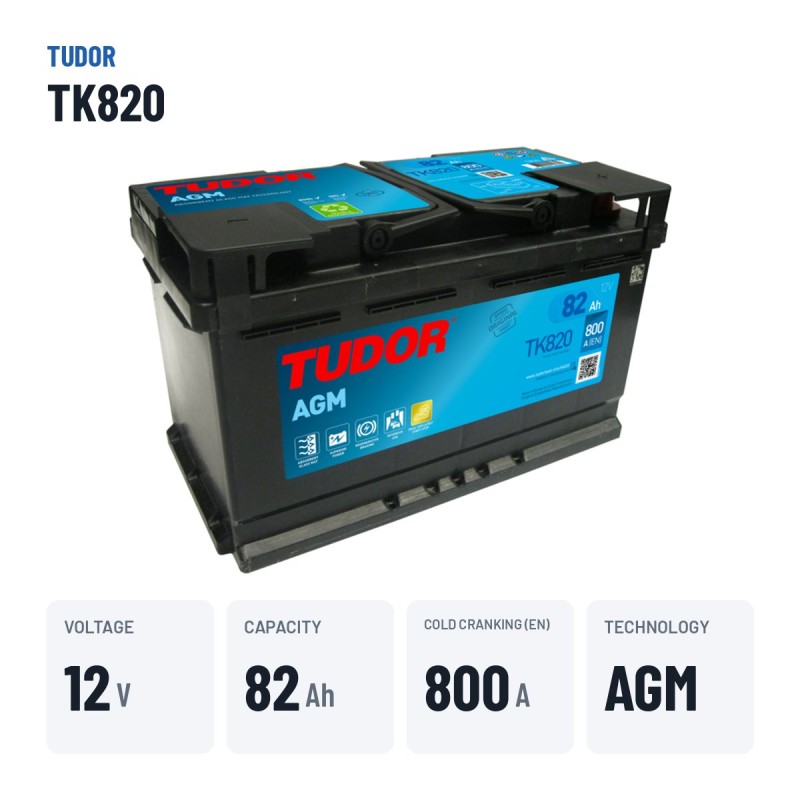 Bateria Start-Stop Tudor TK820 12V 82Ah 800A AGM – dados principais