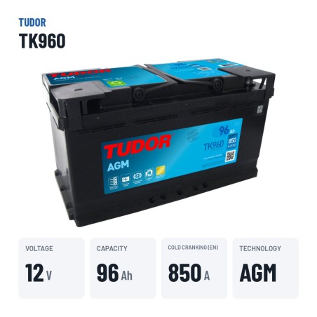 Bateria Start-Stop Tudor TK960 12V 96Ah 850A AGM – dados principais