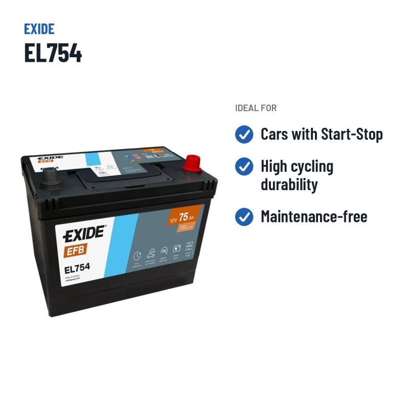 Batterie Start-Stop Exide EL754 12V 75Ah 750A EFB – utilisations recommandées