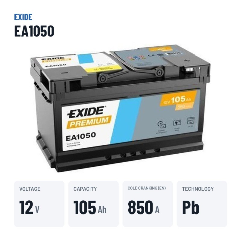 Autobatterie Exide EA1050 12V 105Ah 850A – wichtigste Daten