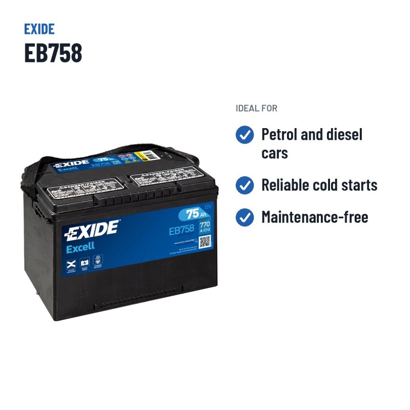 Batterie voiture Exide EB758 12V 75Ah 770A – utilisations recommandées