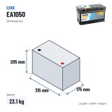 Batteria auto Exide EA1050 12V 105Ah 850A – dimensioni 315 × 175 × 205 mm