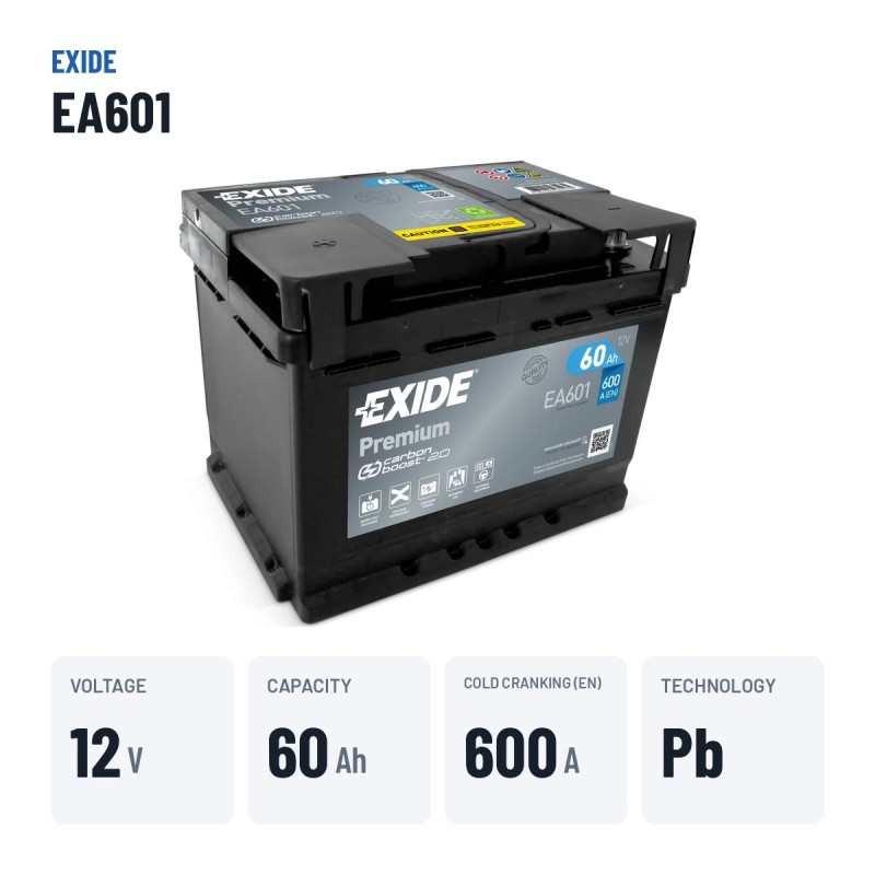 Batteria auto Exide EA601 12V 60Ah 600A – dati principali