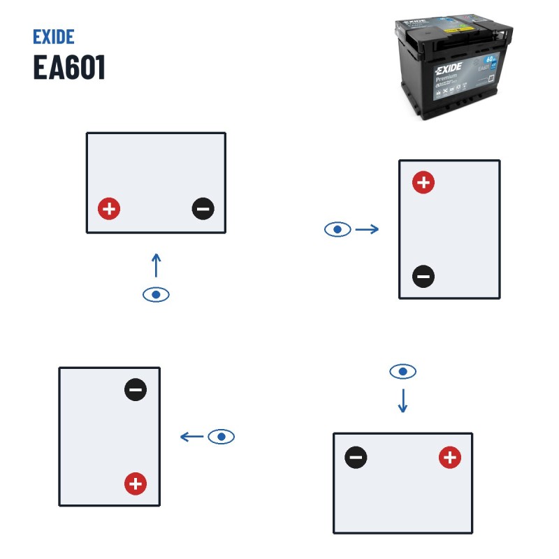 Batería de coche Exide EA601 12V 60Ah 600A – polaridad (esquema 1, + izquierda)