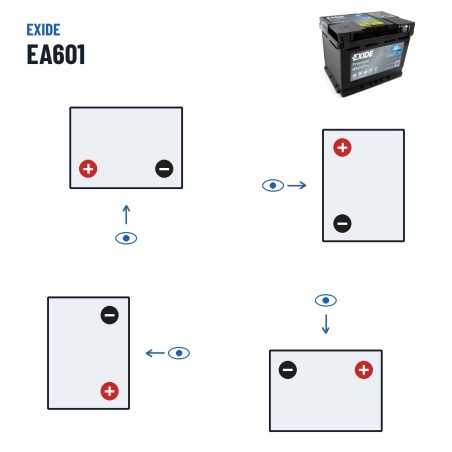 Autobatterie Exide EA601 12V 60Ah 600A – Polarität (Schaltung 1, + links)