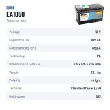 Batteria auto Exide EA1050 12V 105Ah 850A – scheda tecnica