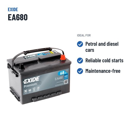 Batería de coche Exide EA680 12V 68Ah 650A – usos recomendados