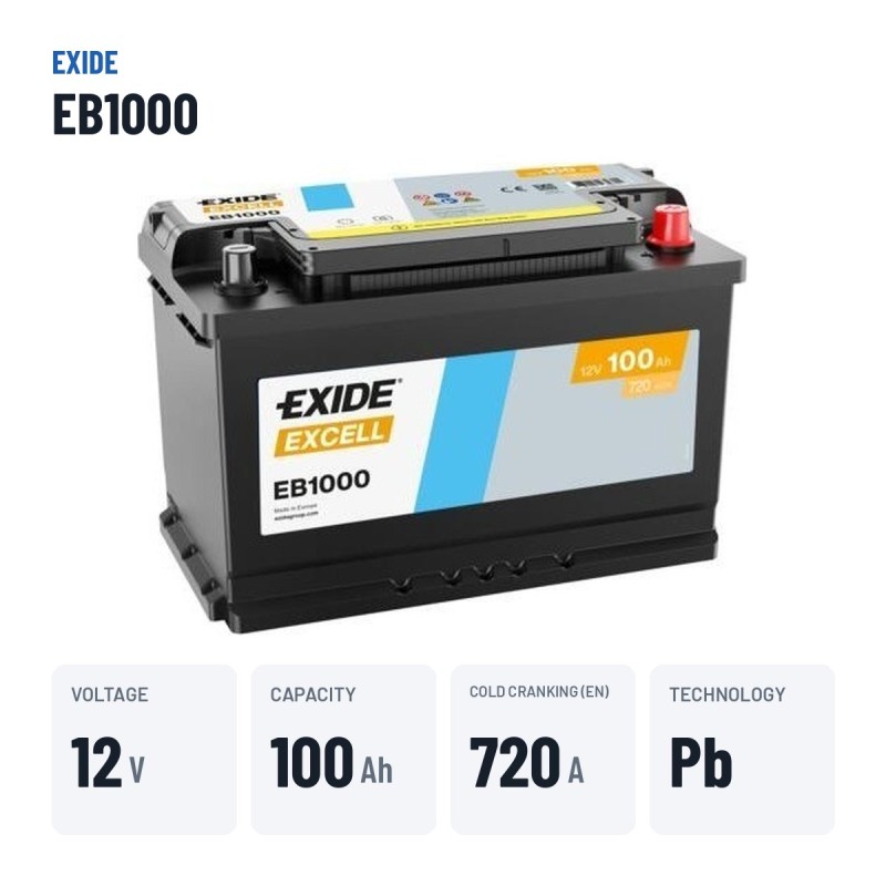 Batería de coche Exide EB1000 12V 100Ah 720A – datos clave