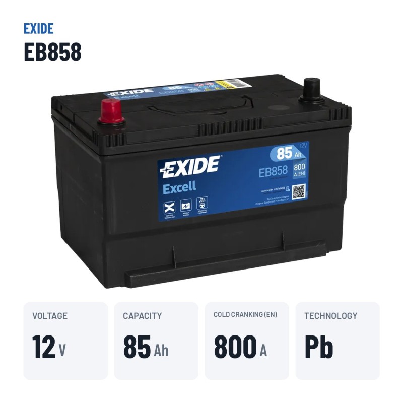 Bateria de carro Exide EB858 12V 85Ah 800A – dados principais