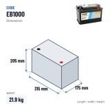 Batterie voiture Exide EB1000 12V 100Ah 720A – dimensions 315 × 175 × 205 mm