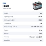 Batteria auto Exide EA681 12V 68Ah 650A – scheda tecnica