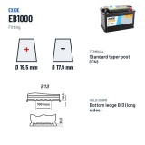 Batería de coche Exide EB1000 12V 100Ah 720A – borne y sujeción