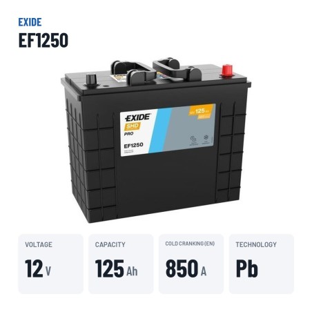 Batería de camión Exide EF1250 12V 125Ah 850A – datos clave
