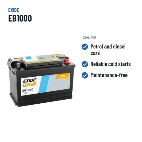 Batería de coche Exide EB1000 12V 100Ah 720A – usos recomendados