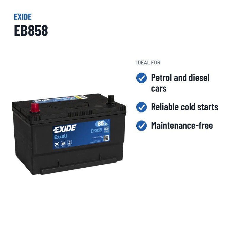 Batteria auto Exide EB858 12V 85Ah 800A | baterias.com
