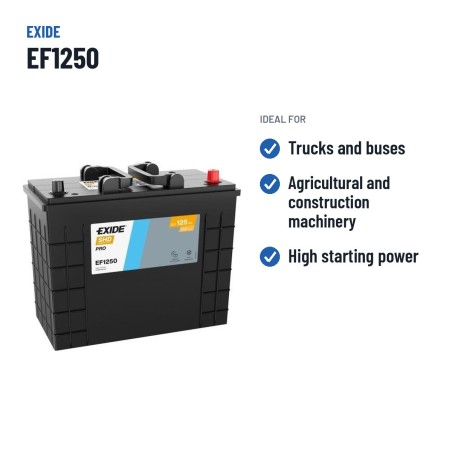 Batería de camión Exide EF1250 12V 125Ah 850A – usos recomendados