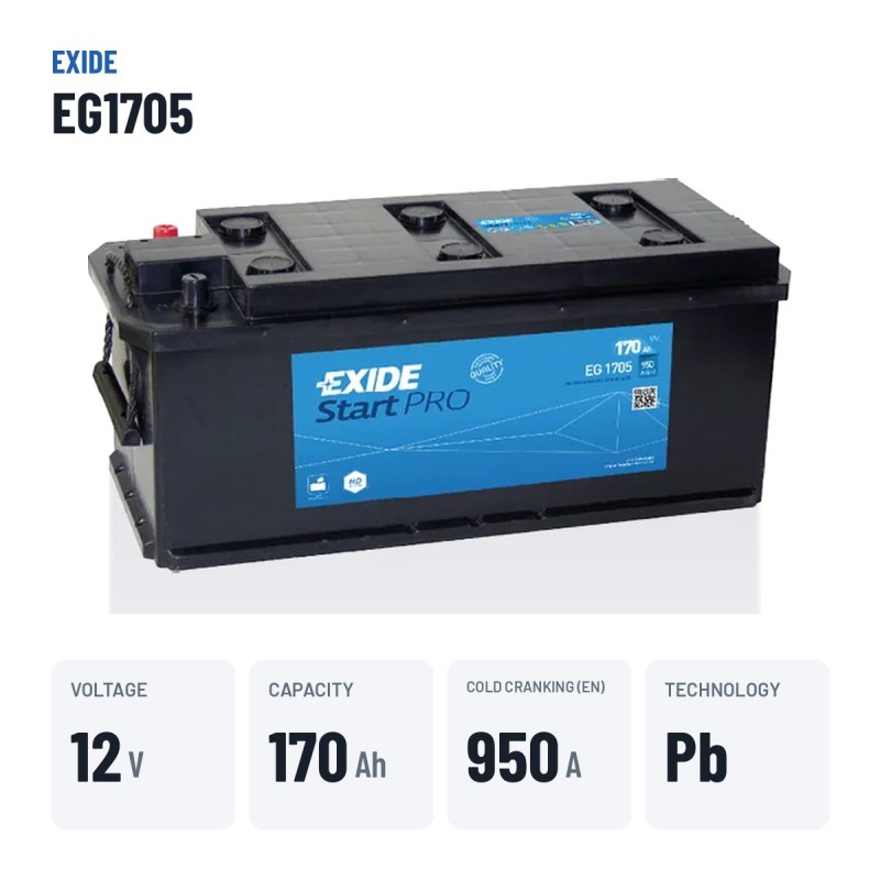 LKW-Batterie Exide EG1705 12V 170Ah 950A – wichtigste Daten