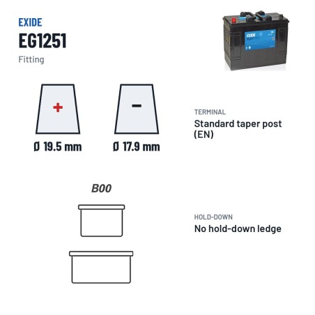 Batterie camion Exide EG1251 12V 125Ah 760A – bornes et fixation
