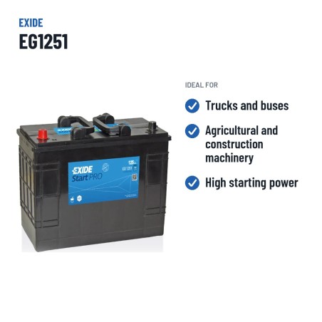Batterie camion Exide EG1251 12V 125Ah 760A – utilisations recommandées