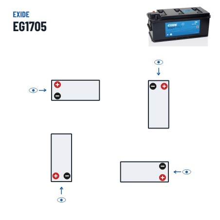 LKW-Batterie Exide EG1705 12V 170Ah 950A – Polarität (Schaltung 3)