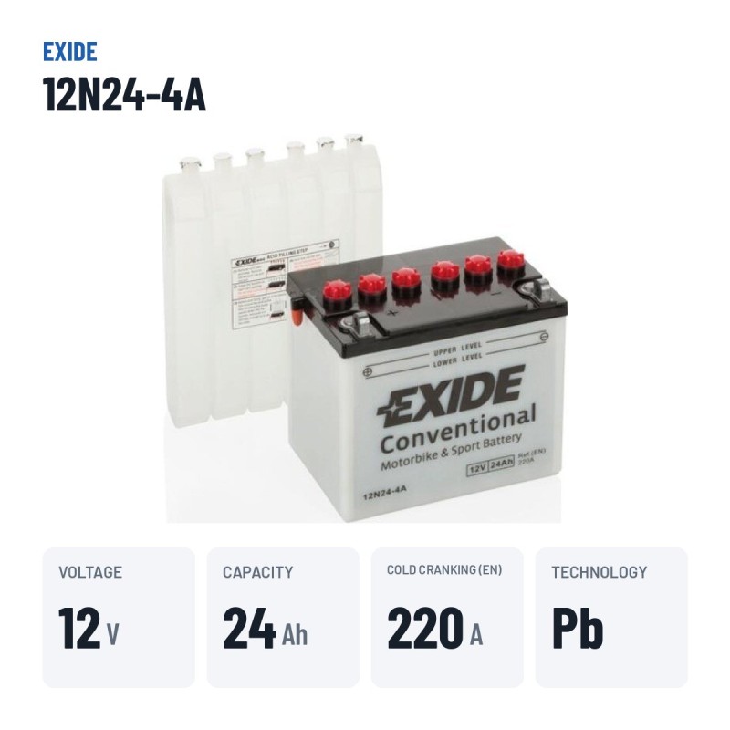 Batteria moto Exide 12N24-4A 12V 24Ah 220A – dati principali