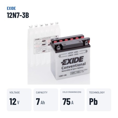Batteria moto Exide 12N7-3B 12V 7Ah 75A – dati principali
