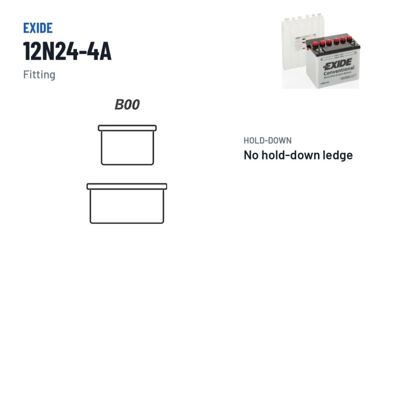 Motorradbatterie Exide 12N24-4A 12V 24Ah 220A – Pole und Befestigung
