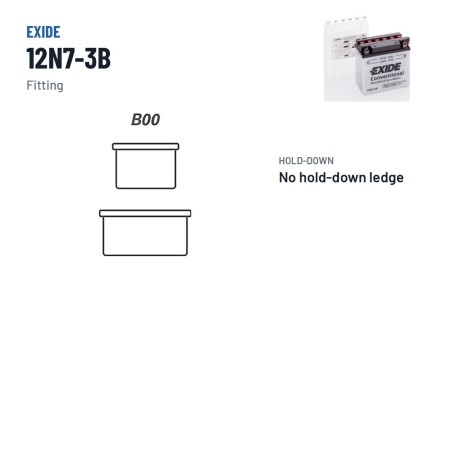 Motorradbatterie Exide 12N7-3B 12V 7Ah 75A – Pole und Befestigung
