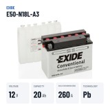 Motorcycle battery Exide E50-N18L-A3 12V 20Ah 260A – key specs