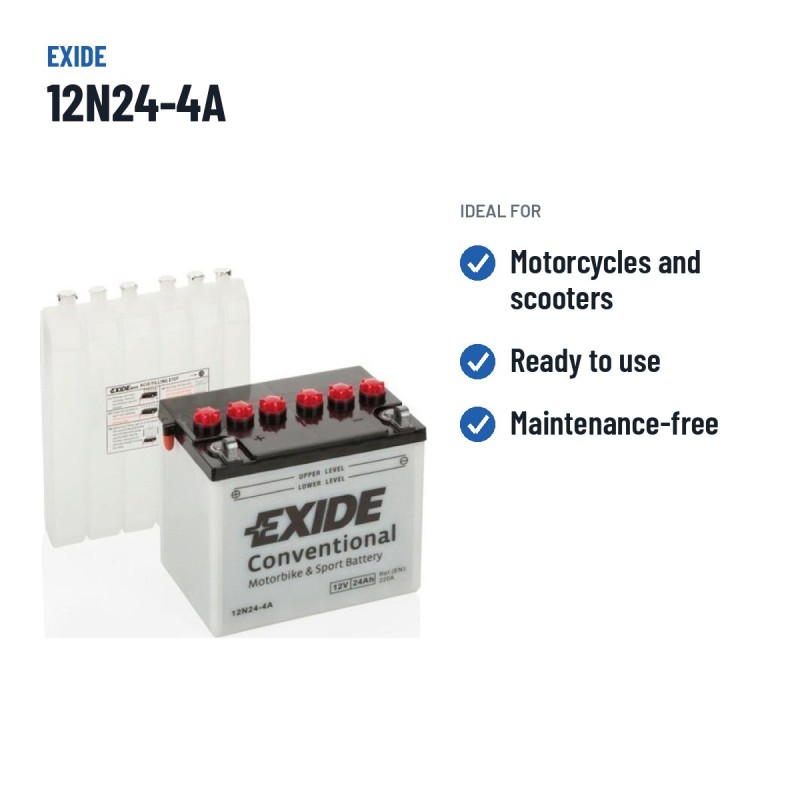 Bateria de mota Exide 12N24-4A 12V 24Ah 220A – utilizações recomendadas