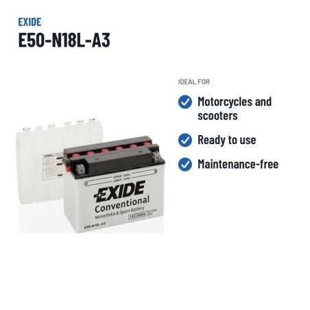 Batería de moto Exide E50-N18L-A3 12V 20Ah 260A – usos recomendados