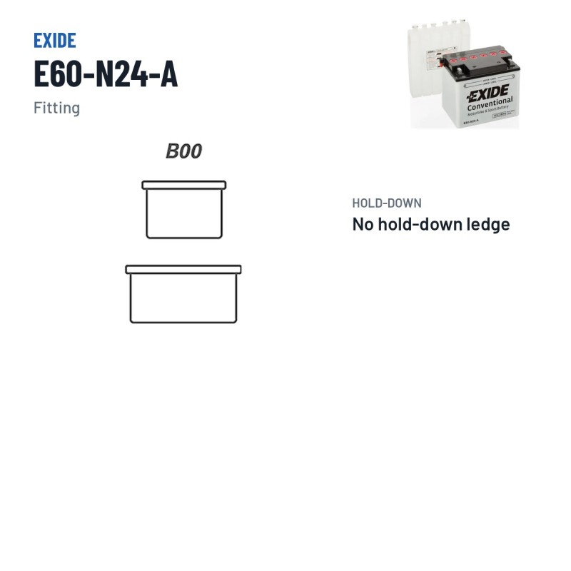 Batteria moto Exide E60-N24-A 12V 28Ah 280A – terminali e fissaggio
