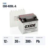 Motorcycle battery Exide E60-N30L-A 12V 30Ah 300A – key specs