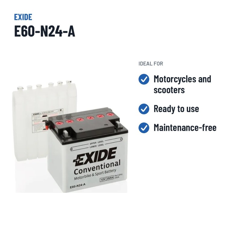 Batteria moto Exide E60-N24-A 12V 28Ah 280A – usi consigliati