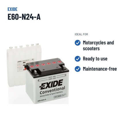 Bateria de mota Exide E60-N24-A 12V 28Ah 280A – utilizações recomendadas