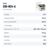Bateria de mota Exide E60-N24-A 12V 28Ah 280A – ficha técnica