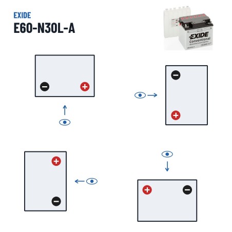 Motorradbatterie Exide E60-N30L-A 12V 30Ah 300A – Polarität (Schaltung 0, + rechts)