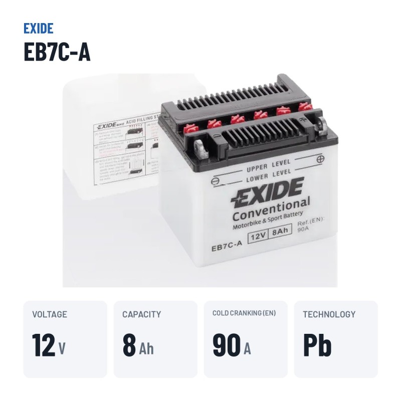 Batterie moto Exide EB7C-A 12V 8Ah 90A – caractéristiques clés