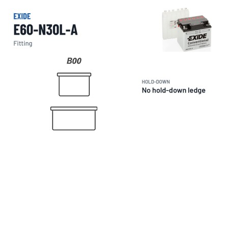 Bateria de mota Exide E60-N30L-A 12V 30Ah 300A – terminal e fixação