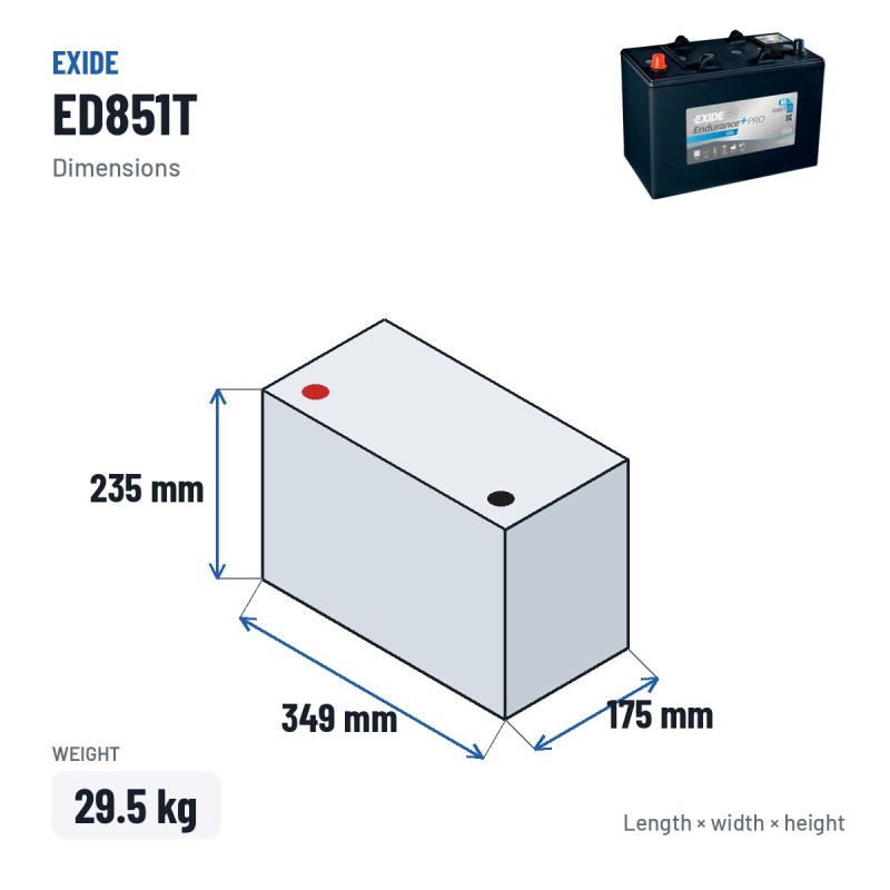 Batería de camión Exide ED851T 12V 85Ah 350A GEL | baterias.com