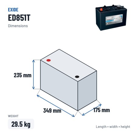 Batería de camión Exide ED851T 12V 85Ah 350A GEL | baterias.com