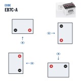 Batterie moto Exide EB7C-A 12V 8Ah 90A – polarité (schéma 0, + à droite)