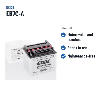 Batterie moto Exide EB7C-A 12V 8Ah 90A – utilisations recommandées