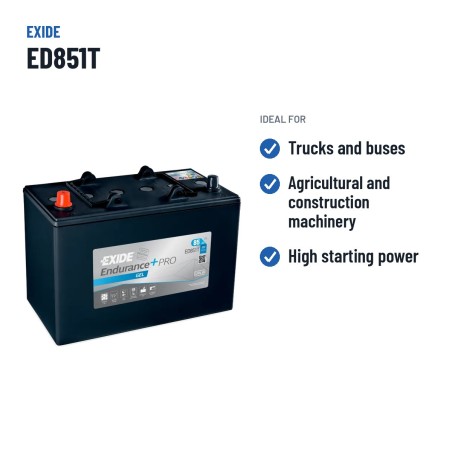 Batería de camión Exide ED851T 12V 85Ah 350A GEL | baterias.com