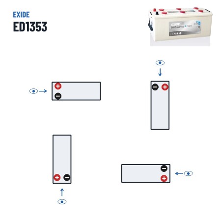 Truck battery Exide ED1353 12V 135Ah 700A – polarity (layout 3)
