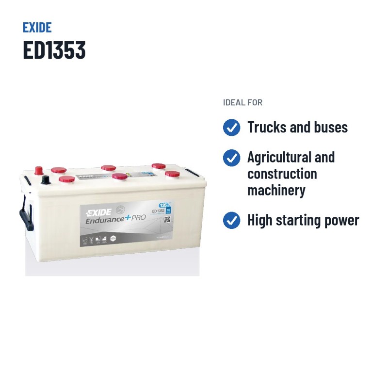 Truck battery Exide ED1353 12V 135Ah 700A – recommended uses