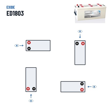 Batterie camion Exide ED1803 12V 180Ah 900A – polarité (schéma 3)